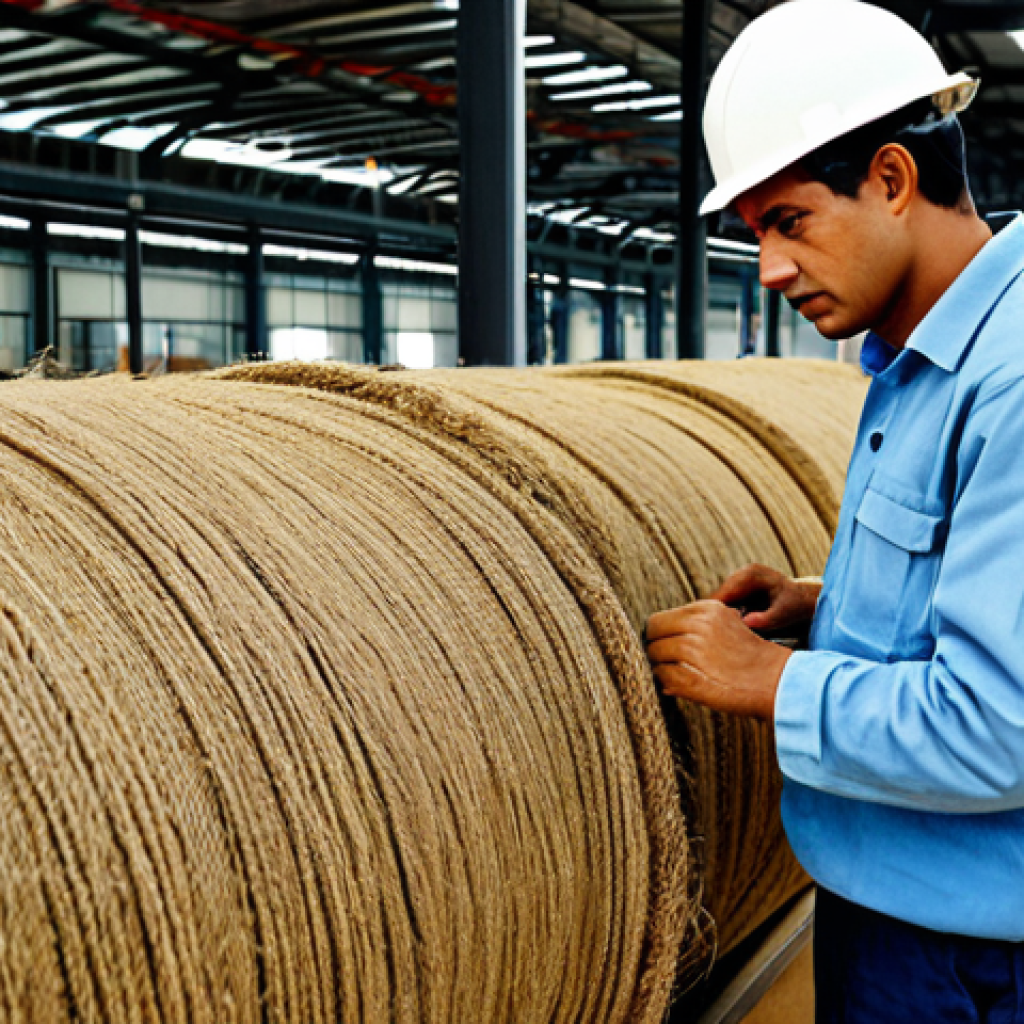 **

A professional jute mill worker, fully clothed in appropriate attire, inspecting high-quality jute fibers in a modern factory setting, safe for work, perfect anatomy, natural proportions, professional environment, high quality.

**