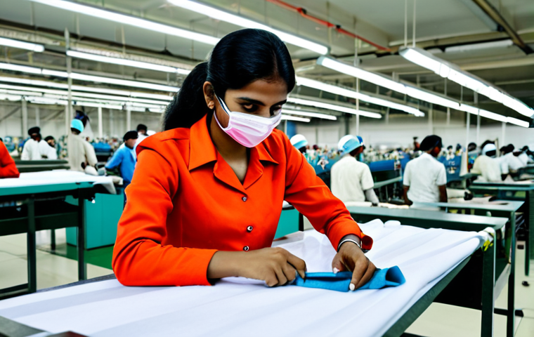 **

A professional textile engineer, fully clothed in appropriate attire, inspecting fabric quality in a modern garment factory in Bangladesh. The engineer is holding a sample of cloth and examining it closely. Background includes sewing machines and other textile production equipment. Perfect anatomy, correct proportions, natural pose. Safe for work, appropriate content, professional, family-friendly, high quality image.

**