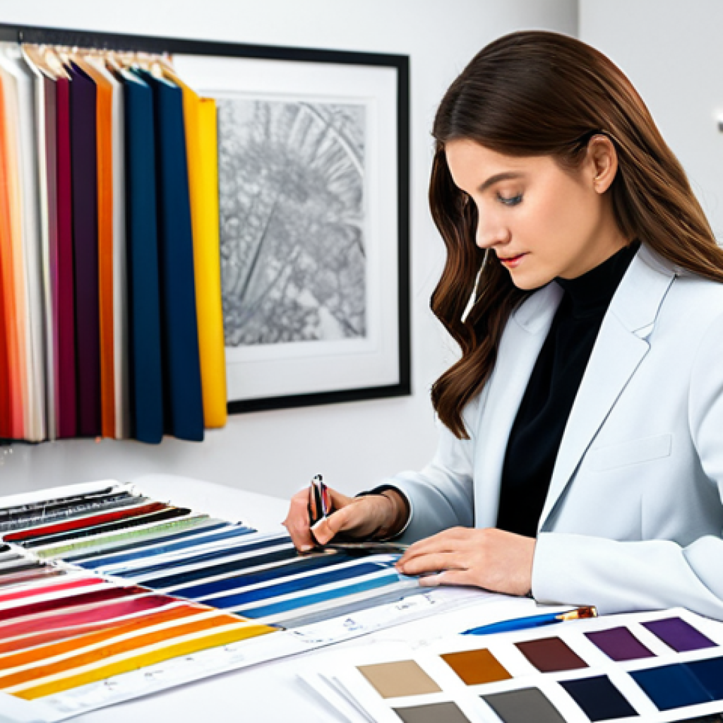 Textile Design and Color Harmony**

A textile engineer in a bright, modern design studio, surrounded by colorful fabric swatches and design sketches, fully clothed in professional attire, focusing on color palettes, perfect anatomy, natural proportions, safe for work, appropriate content, professional, modest clothing.

**