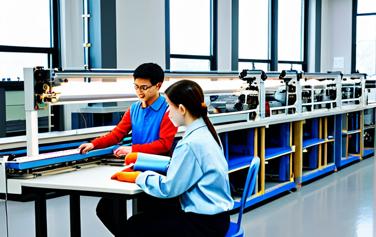 섬유기사와 실기시험 대비 성공 사례 - "A bright and modern textile engineering lab at Fiber Gigatech Institute, fully clothed students wor...