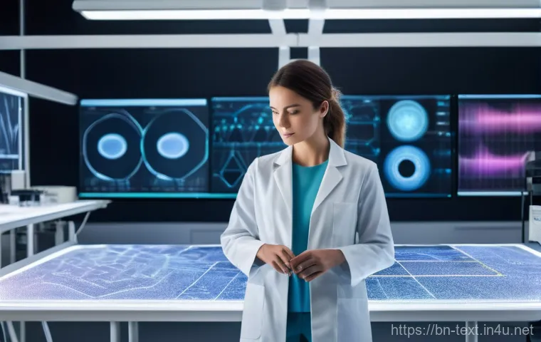 섬유기사 취업 분야별 연봉 - **Prompt: Futuristic Smart Textile Engineer in Lab**
    A highly detailed, realistic image of a fem...