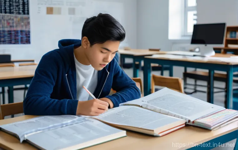 섬유기사와 필기시험 준비 사례 - "Strategic Study Session for Textile Engineering Exam"**
A young adult student, appearing focused an...