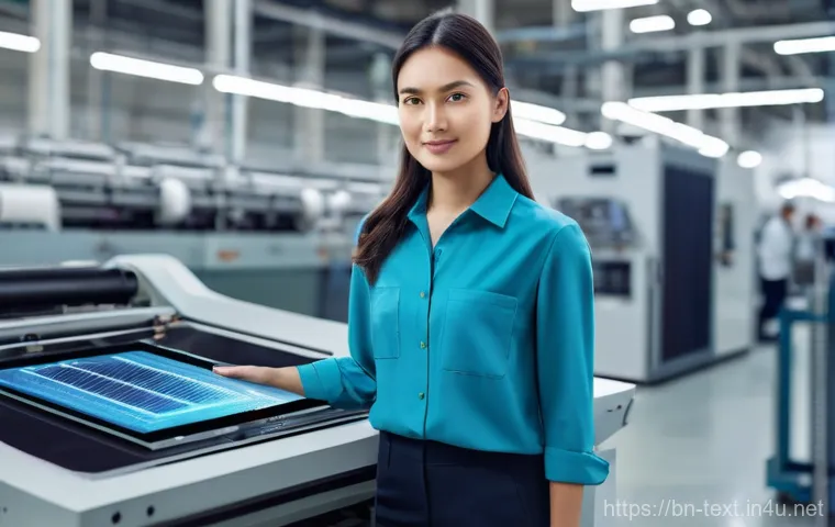 섬유기사 필기시험 대비 성공 사례 - **Prompt 1: Modern Textile Engineer in a Digitalized Factory**
"A young, professional female tex...