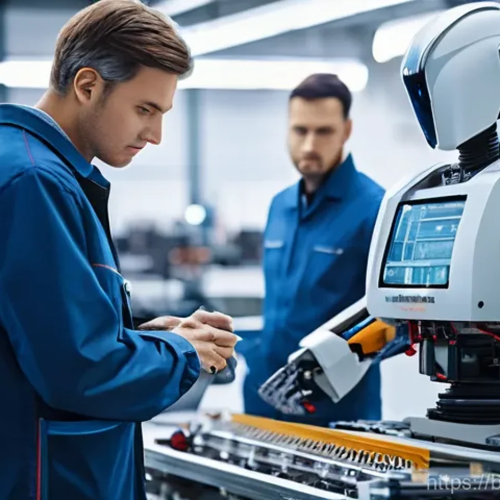 섬유기사와 자격증 취득의 가치 - 0 setup. The engineer appears to be programming or monitoring the robot's tasks, demonstrating the c...