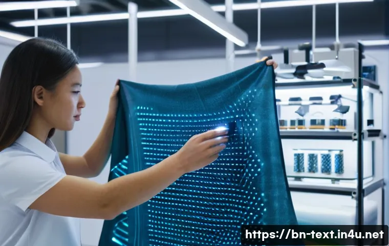 섬유기사와 관련 직무의 특성 - **Prompt 1: Innovative Smart Textiles in a Futuristic Lab**
"A bright, ultra-modern textile rese...