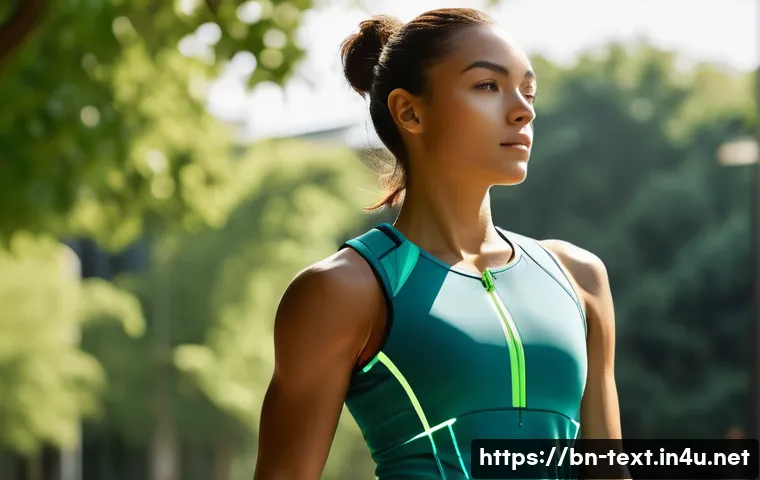 섬유기사와 시험 후기 - **Prompt 1: Smart Performance Wear**
"A male or female athlete, in their late 20s, in a dynamic ...